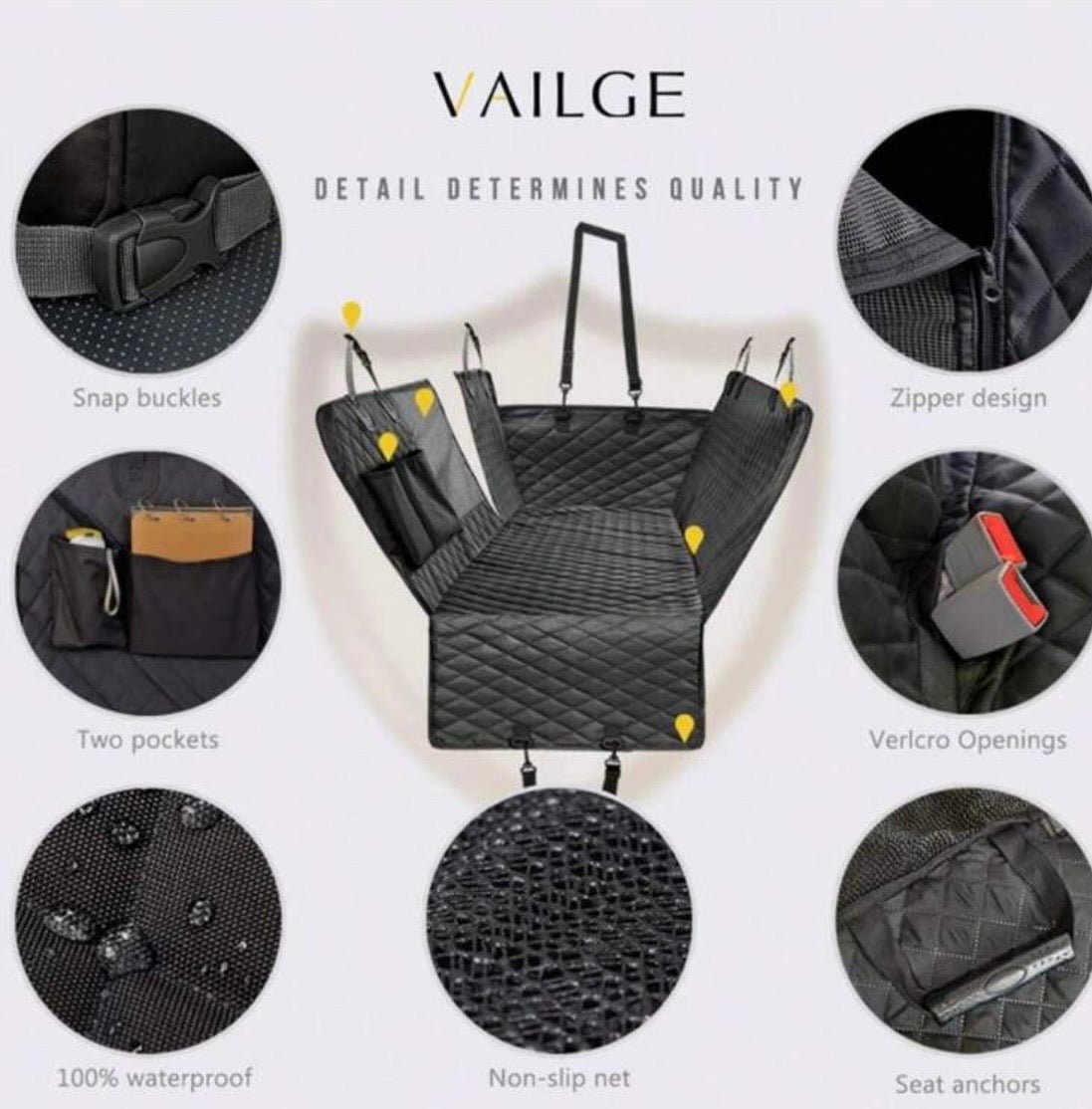Hundskydd till baksätet – Vattentätt med nätfönster & hängmatta design – närbild detaljer | Carlevel