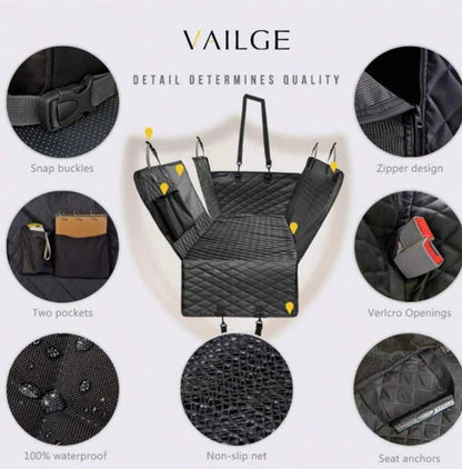 Hundskydd till baksätet – Vattentätt med nätfönster & hängmatta design – närbild detaljer | Carlevel