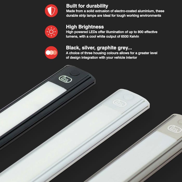 Interiör LED – List 410mm – Touch Grå - Carlevel AB - Fordon och delar > Fordonsdelar > Belysning