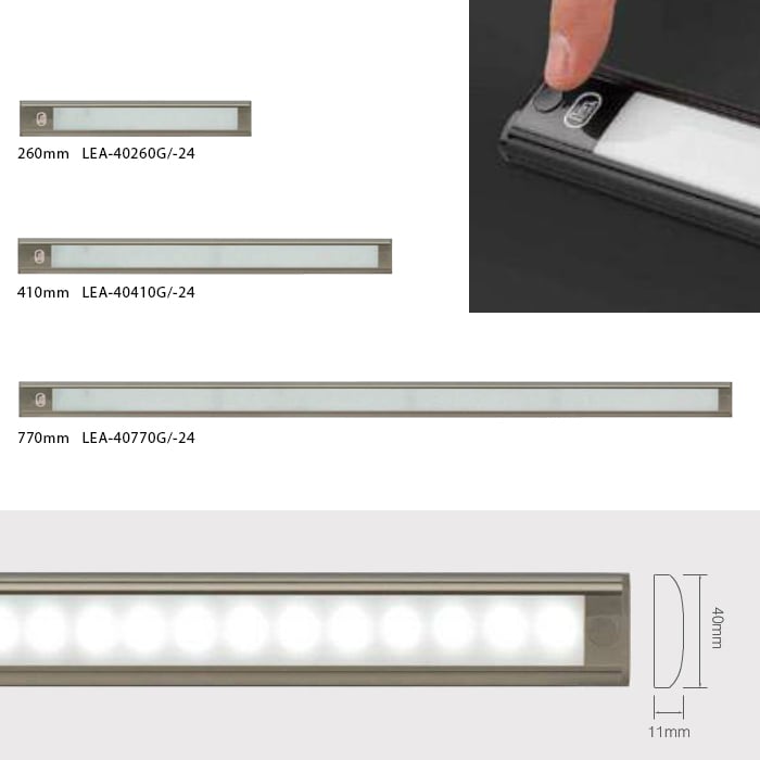 Interiör LED – List 410mm – Touch Grå - Carlevel AB - Fordon och delar > Fordonsdelar > Belysning