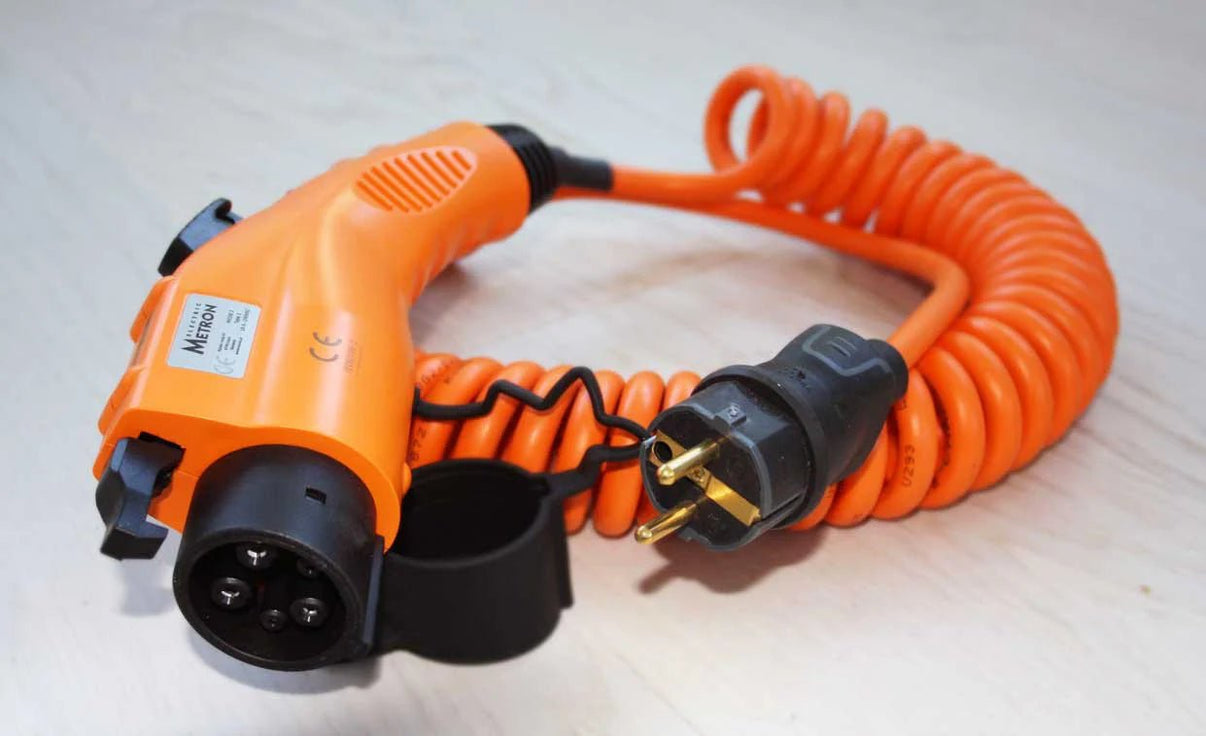 Laddkabel Mode 2 Typ 1 6–16A Spiral | Portabel EV - laddare 230V - Carlevel - Laddkablar för hushållsuttag (Mode 2)