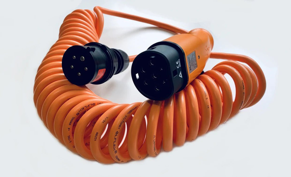 Laddkabel Mode 2 Typ 2 11 kW 3 - fas Spiral 6–16A | Portabel EV - laddare - Carlevel - Laddkablar för hushållsuttag (Mode 2)