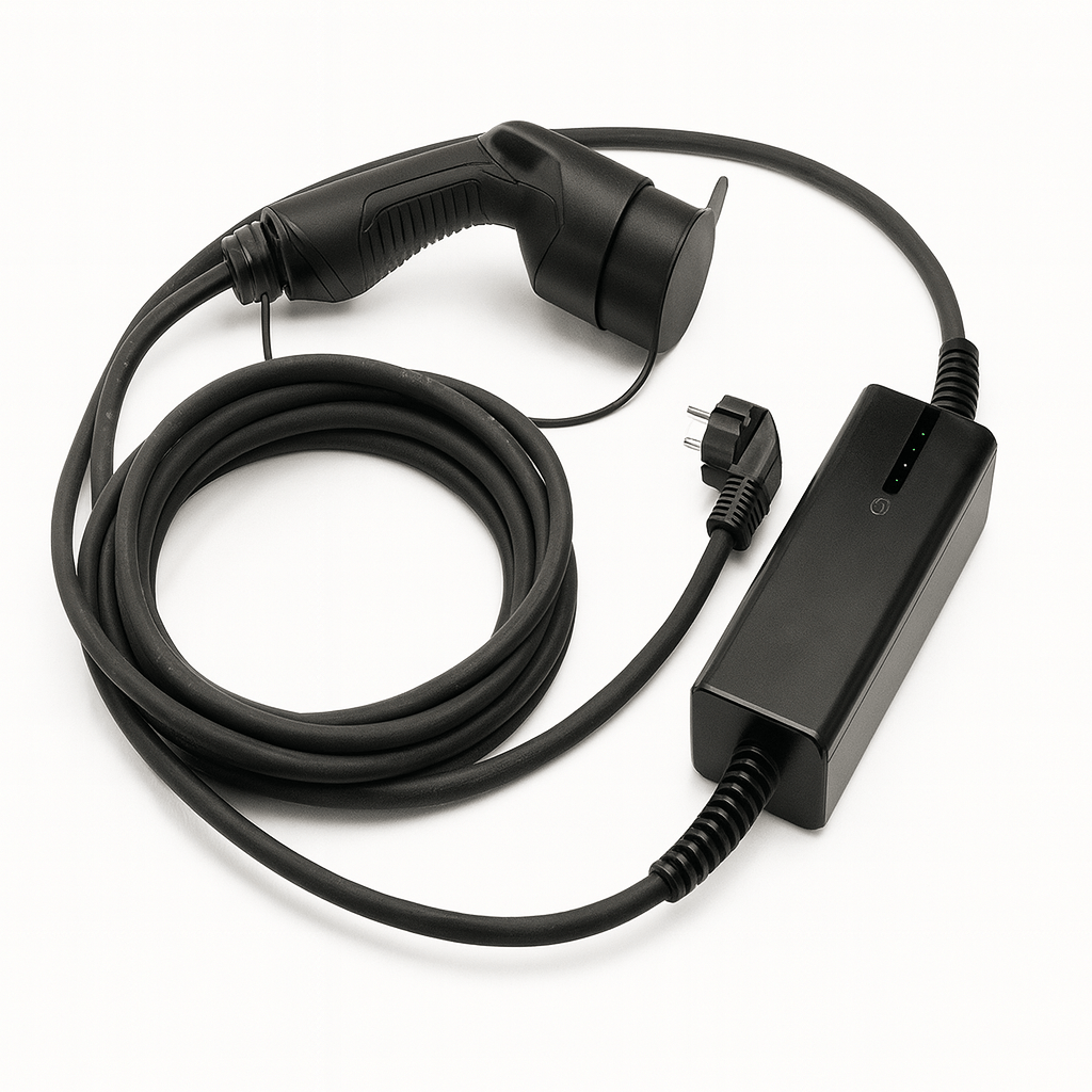 Laddkabel Typ 2 Schuko/CEE 6–16A portabel jordfelskydd – Evconnect – produktbild framifrån | Evconnect