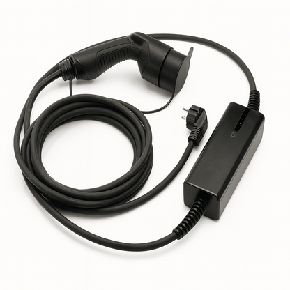 Laddkabel Typ 2 Schuko/CEE 6–16A portabel jordfelskydd – Evconnect – produktbild framifrån | Evconnect