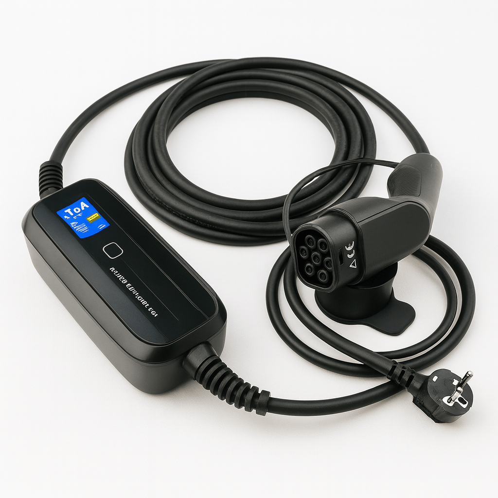 Laddkabel Typ 2 Schuko 230 V 6–16 A – Portabel EV - laddare med LCD - display - Carlevel - Laddkablar för hushållsuttag (Mode 2)