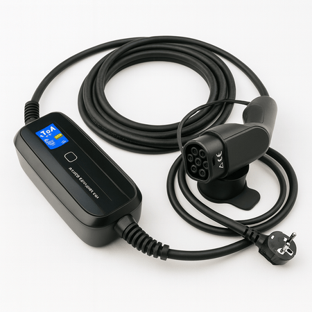 Laddkabel Typ 2 Schuko 230V 6–16A med LCD – Evconnect portabel – produktbild framifrån | Evconnect