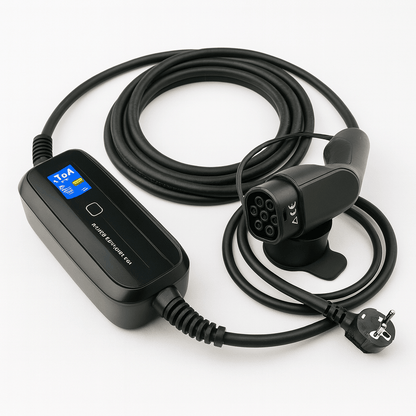 Laddkabel Typ 2 Schuko 230V 6 – 16A med LCD portabel - Carlevel AB - Fordon och delar > Fordonstillbehör