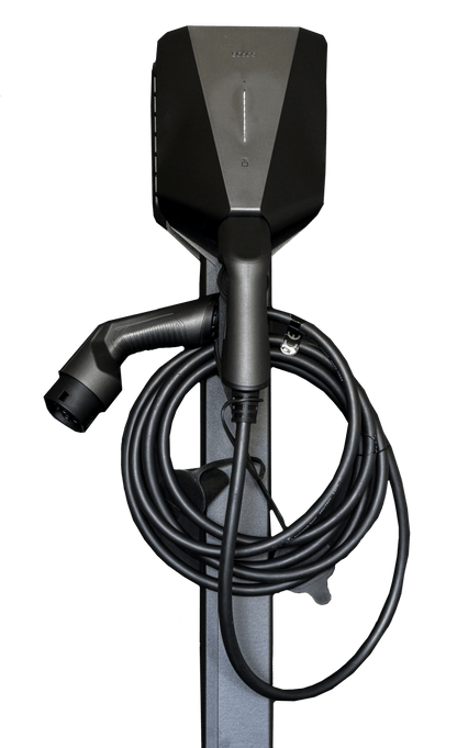 Laddstolpe S-Line Base till Easee – 2-väg – Svart – Kabelhängare – 25 mm² – produktvy från sidan | S-Line
