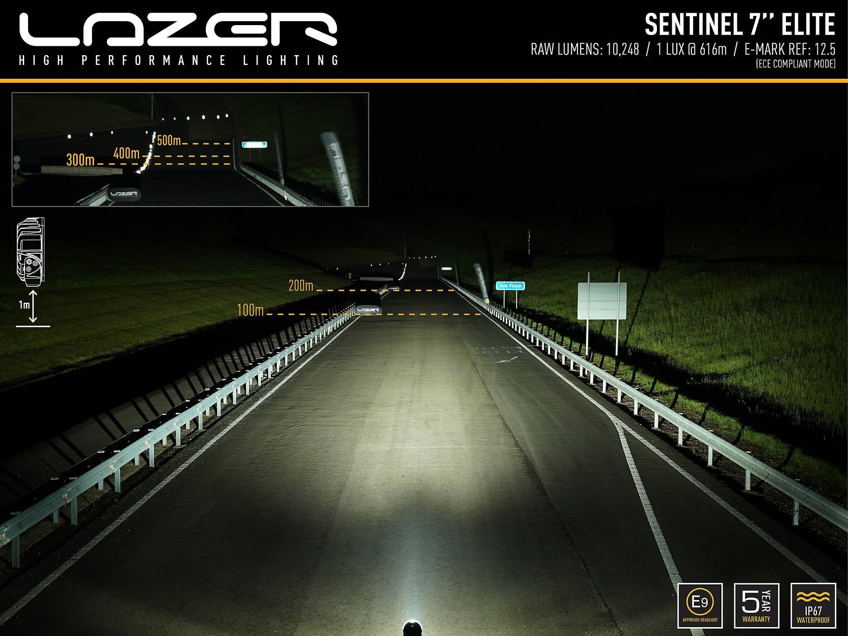 Lazer Sentinel Elite LED extraljus 7" Black Positionsljus - Carlevel AB - Fordon och delar > Fordonsdelar > Belysning > Extraljus