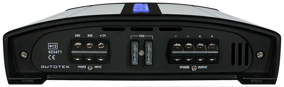 närbild på detaljer och material av Autotek monoblock bassteg 800W 2 Ohm – Filterfunktioner – Autotek