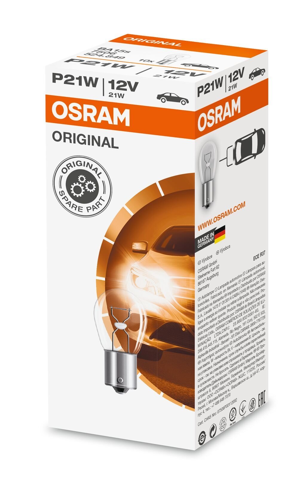 Osram – 7506 – ORIGINAL METAL BASE P21W (UNPACKED) - Carlevel AB - Fordon och delar > Fordonstillbehör