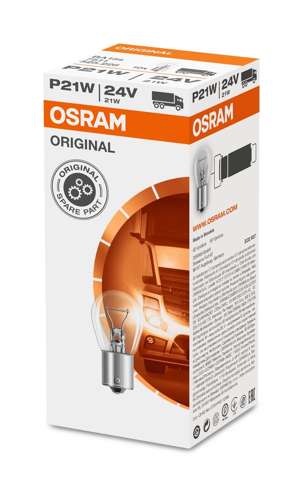 OSRAM ORIGINAL – METAL BASE – P21W – 24V - Carlevel AB - Fordon och delar > Fordonstillbehör