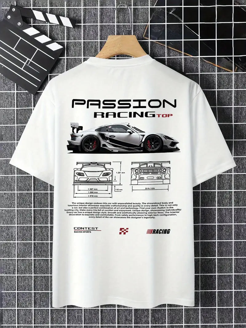 Passion Racing T-shirt – Bilmotiv Fram & Bak, Rund Hals - Carlevel - 