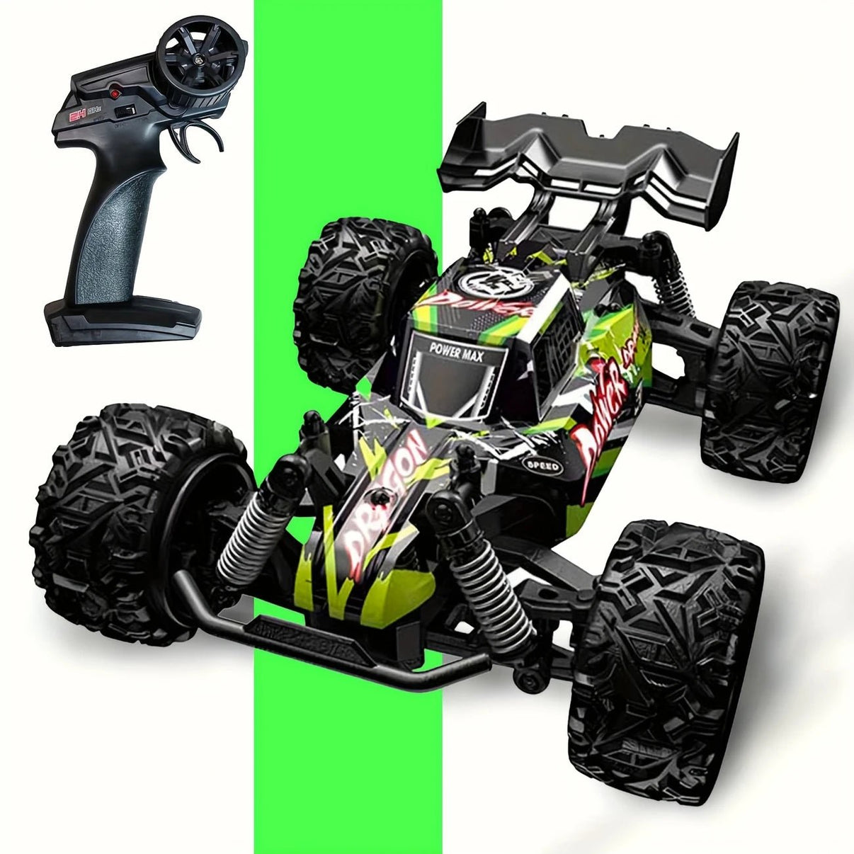 RC Bil Monstertruck 20 km/h – Radiostyrd Leksaksbil med USB - laddning (Grön) - Carlevel - 
