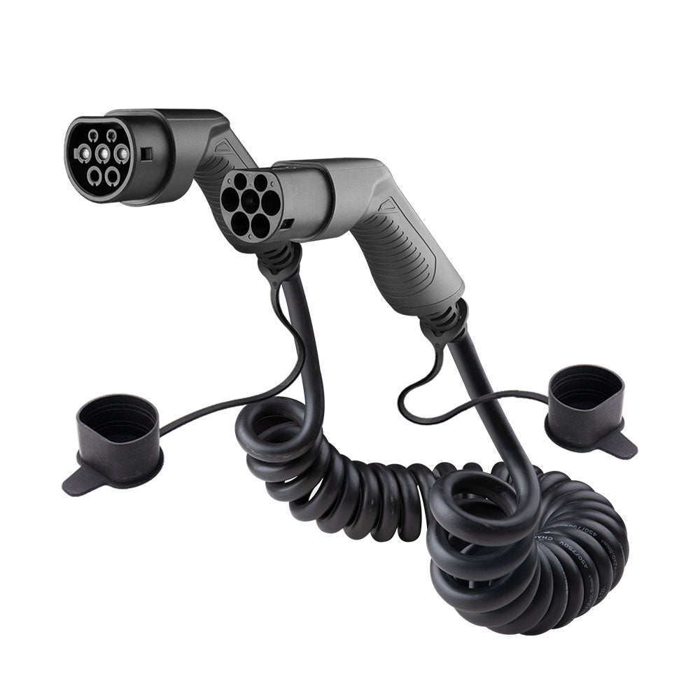 S - Line Laddkabel Typ 2 16A 11 kW – 7 m Spiral - Carlevel - Laddkablar för laddstolpe/laddbox (Mode 3)