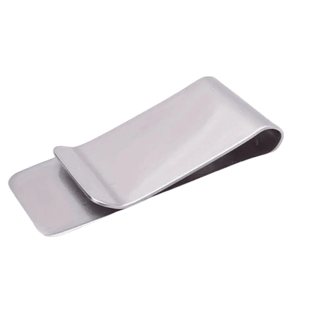 Sedelklämma rostfritt stål – Silver & mässing pengaklämma – närbild detaljer | Carlevel