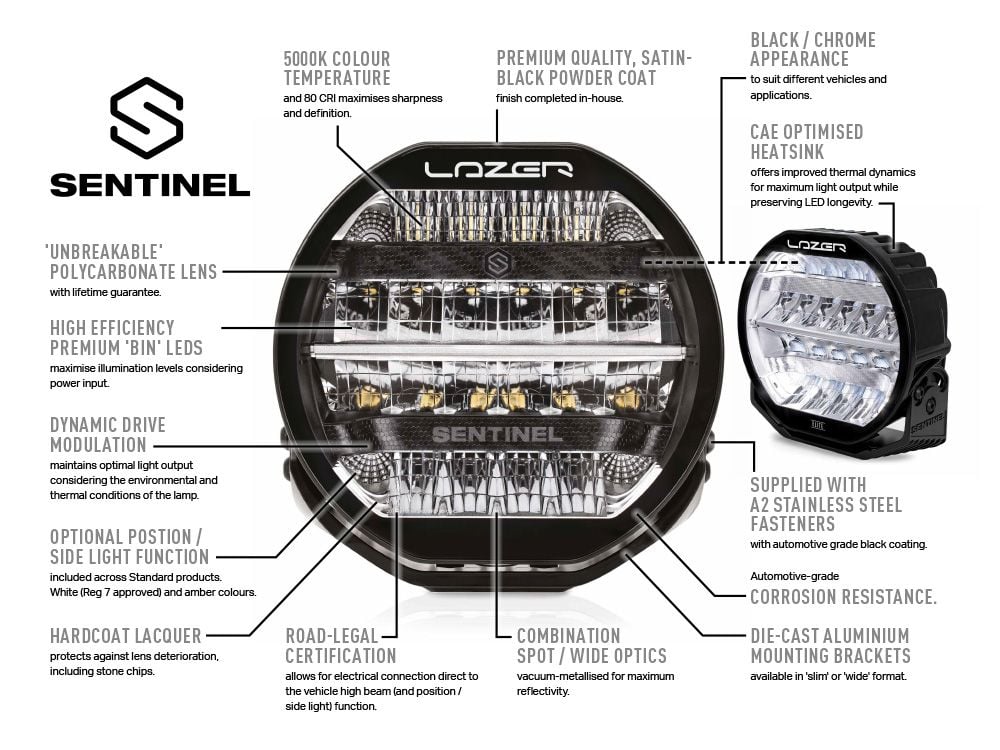 Lazer Sentinel Std LED extraljus 9" Black – tillbehör och delar | Lazer