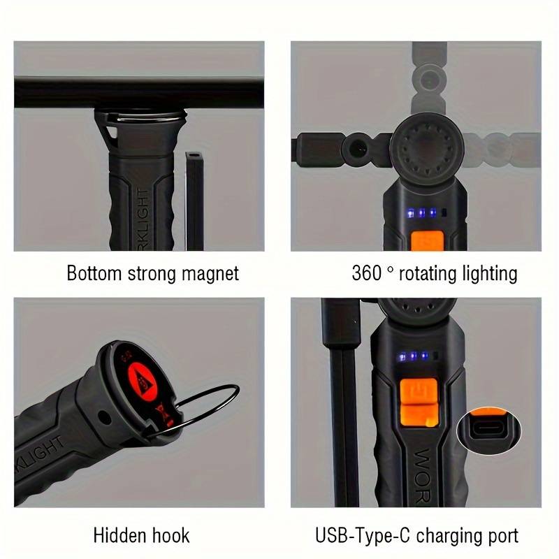 USB - Uppladdningsbar Arbetslampa med 360° Roterande Huvud och Magnetisk Bas – Perfekt för Hem, Arbete och Utomhusaktiviteter - Carlevel - 